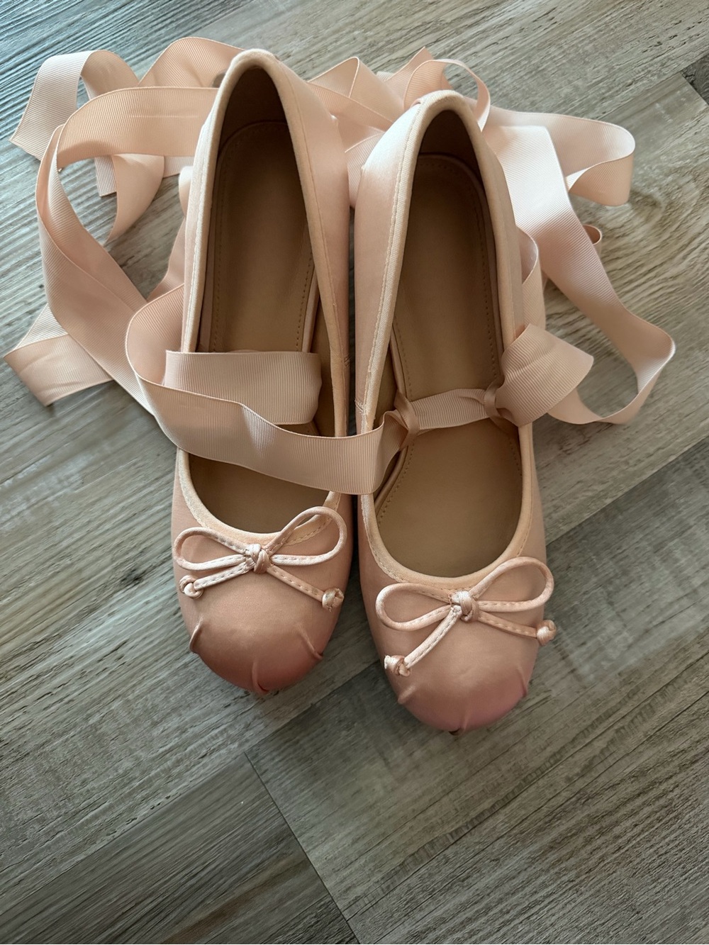 SHEIN Blush Pink Ribbon Tie Ballet Flats